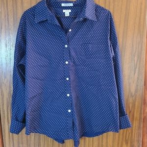 L.L. Bean Wrinkle Free Navy Hearts Button Down Shirt in size XL Petite